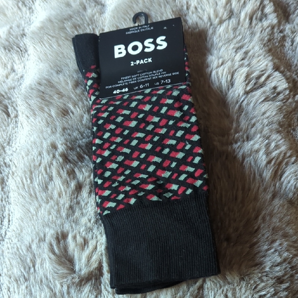 Boss Men's Black and Red Geometric Socks - 2 Pack